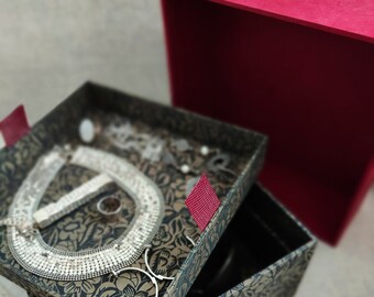 Decorative storage box, square box, box cardboard with Nepalese paper, jewelry box, hair accessories box,