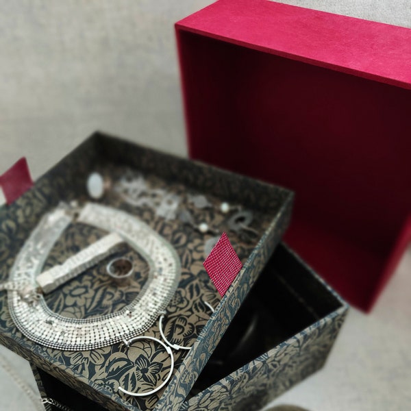 Boîte décorative de rangement,boîte carrée,cartonnage de boîte avec papier népalais,coffret à bijoux,boîte accessoires cheveux,