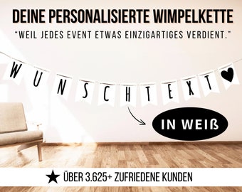 Wimpelkette personalisiert in Weiß, Girlande personalisiert mit Wunschtext - Deko Party Girlande aus weißem Papier, Konfirmation Deko, Taufe