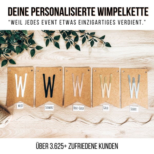 Wimpelkette personalisiert, Girlande personalisiert mit Wunschtext - Deko Party Girlande aus braunem Kraftpapier, Konfirmation Deko, Taufe