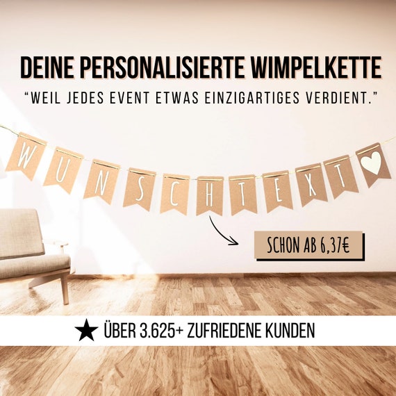 Wimpelkette personalisiert, Kommunion Girlande Taufe personalisiert - Konfirmation Deko, Party Wimpelkette Hochzeit Deko 401