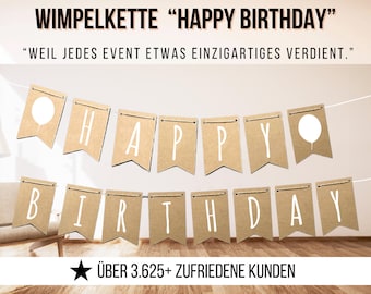 Wimpelkette Happy Birthday, Girlande Happy Birthday Schrift - Deko Party Girlande aus braunem Kraftpapier, Geburtstags Deko
