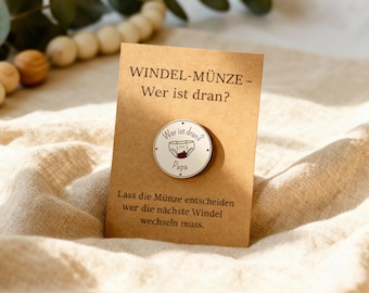 Diaper Coin – Engraved wooden coin for new parents, expectant parents, expectant fathers, expectant mothers, parents' gift for birth