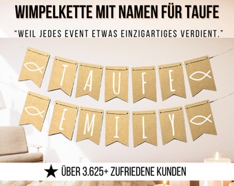 Wimpelkette Taufe mit Name, Girlande Taufe mit Name - Taufe Deko Party Girlande aus braunem Kraftpapier, Taufdeko