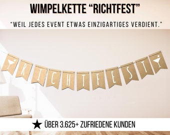 Wimpelkette Richtfest, Girlande Richtfest Schrift - Richtfest Deko Party Girlande aus braunem Kraftpapier,  Dekoration Richtfest