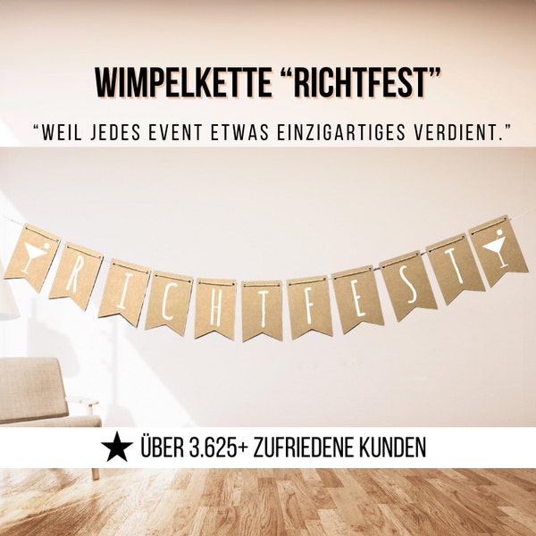 Wimpelkette Richtfest, Girlande Richtfest Schrift - Richtfest Deko Party Girlande aus braunem Kraftpapier,  Dekoration Richtfest