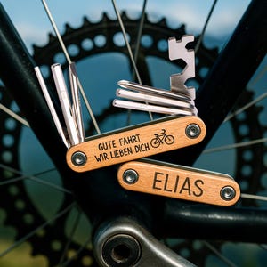 Personalized gift for Dad - Wooden bicycle multitool with engraving - Engraved tool for men - Bicycle accessory - Father's Day gift