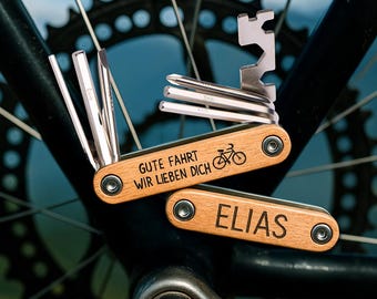 Personalized gift for Dad - Wooden bicycle multitool with engraving - Engraved tool for men - Bicycle accessory - Father's Day gift