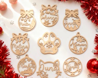 Adorno navideño personalizado para el árbol de Navidad - Decoración navideña para el árbol de Navidad - Adorno navideño con 9 diseños - Bola con nombre