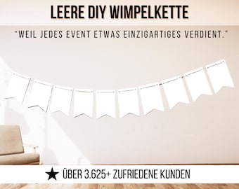 Wimpelkette Weiß DIY, Girlande DIY, leere unbedruckte Wimpel - Deko Party Girlande aus weißem Papier, Konfirmation Deko, Taufe