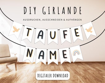 Wimpelkette DIY Taufe mit Namen personalisiert zum Ausdrucken, DIY Vorlage Girlande Taufe, Party Deko Taufe, Druckvorlage zum Download 201