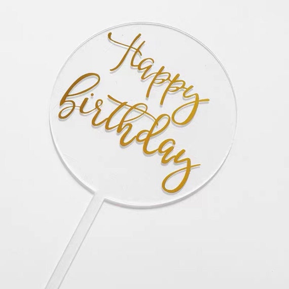 Clear Happy Birthday Circle Plaque Cake Topper | Etsy