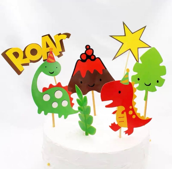 Dinosaur Cake Topper Set / Cute / Roar / Dino / Theme Party / - Etsy México Dinosaur Cake Topper Set / Cute / Roar / Dino / Theme Party / - Etsy México