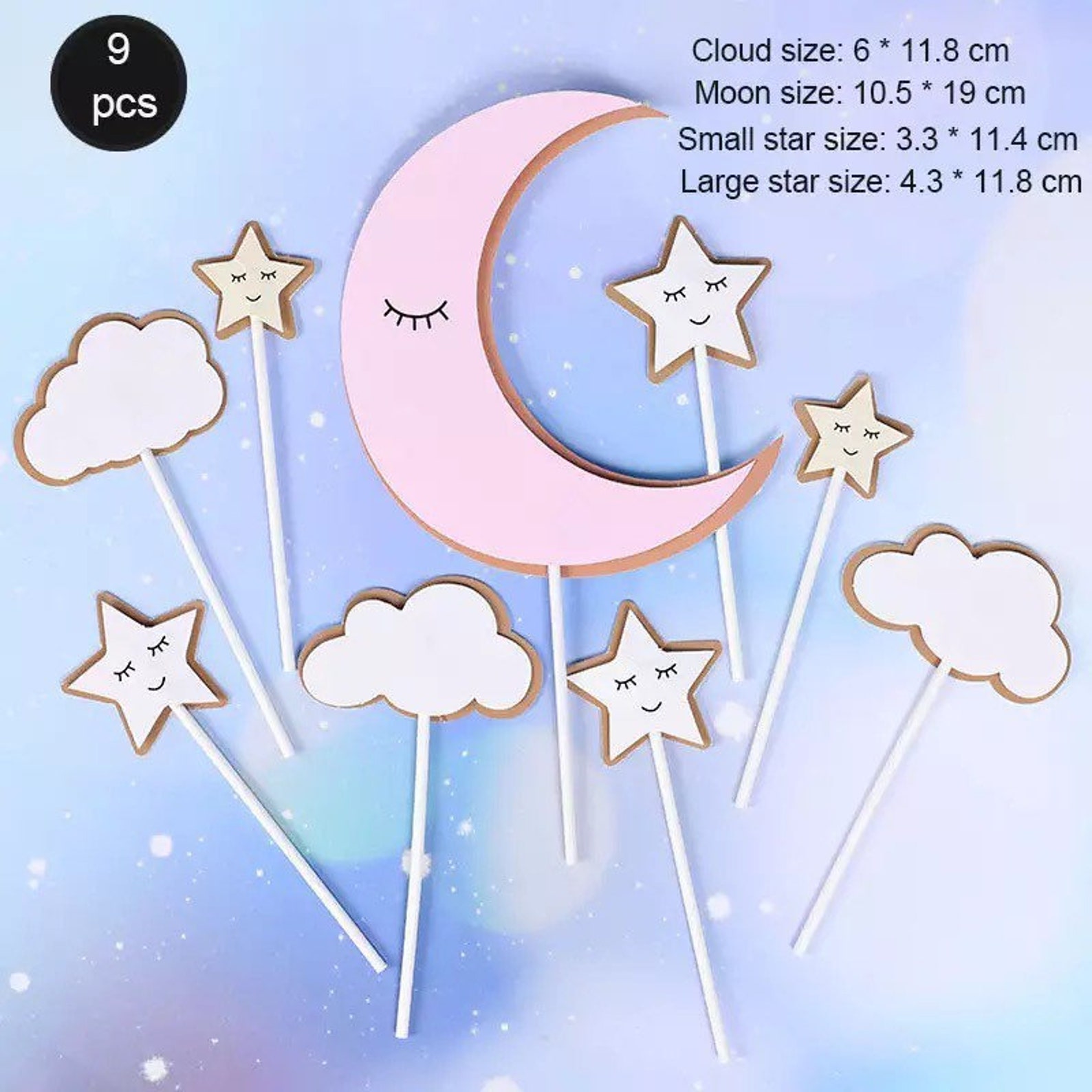 9 Moon Stars and Clouds Cake Topper Set Cute Cake Topper Set - Etsy