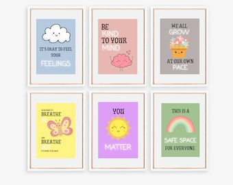 Child Psychologist School Counselor 6 Poster Bundle Printable Digital Download Therapist Office Decor Elementary Mental Health Social Worker
