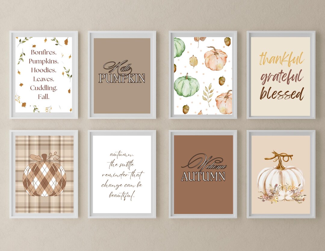 Fall Autumn Gallery Wall Art, Thanksgiving Set of 8, Printable Digital ...