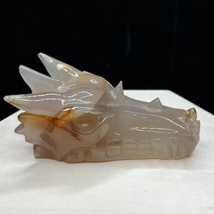 Natural Cherry Blossom Agate Crystal Dragon Skull