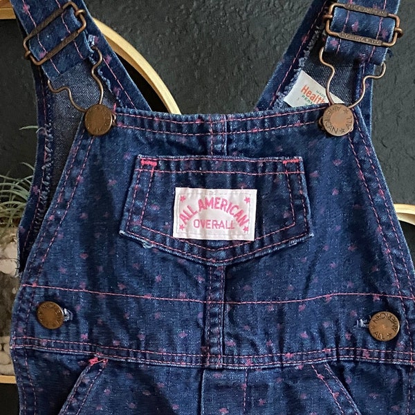 Vintage Healthtex Toddler Girl Jean Overalls, All American Floral