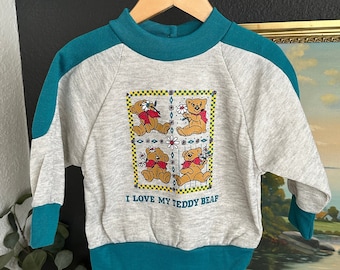 Vintage Kleinkind Mädchen Sweatshirt, I Love My Teddy Bear Sweatshirt Marke unbekannt 18 Monate