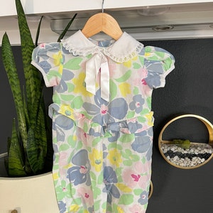 80s Toddler Girls Floral Romper, Spring Easter One Piece Outfit 18 Months
