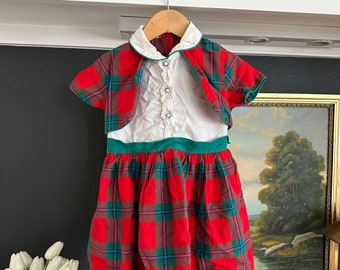 1960s Tartan Plaid Christmas Toddler Dress  with Peter Pan Collar size 2-3 Toddler