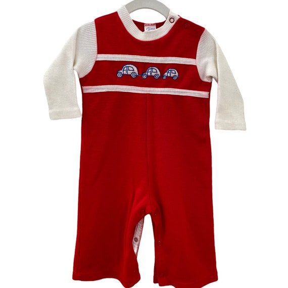 Vintage Baby Cars Romper, 70s Style - image 1