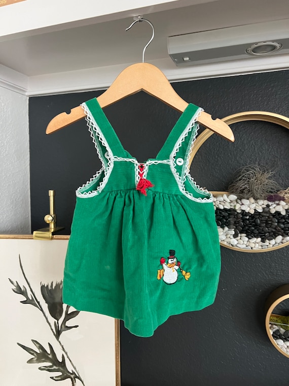 Vintage Baby Girl Christmas Dress with Snowman, C… - image 2