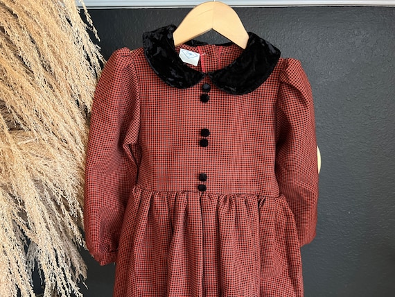 Vintage Girls Houndstooth Dress Size 4, Christmas… - image 2