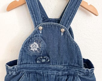 Vintage Floral & Lace  Toddler Denim Overalls by Popsicle| Size 2 Girls | Heart Patch
