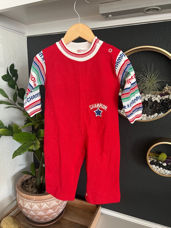Vintage Health Tex 80s Toddler Romper Champion Design Size 12 Months Long Sleeves With Pants Etsy