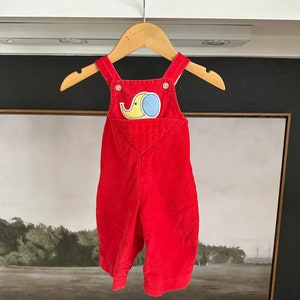 Carter&#39;s Corduroy Red Elephant Overalls, Infant 3 Months, Made in USA 80s