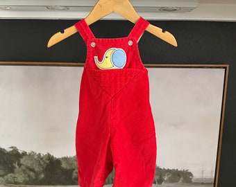 Mono de pana con estampado de elefante rojo de Carter's, para bebés de 3 meses, fabricado en EE. UU., años 80