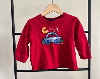 Oshkosh C is for Car Shirt, Vintage 90s Toddler Boys Clothes size 18 Months