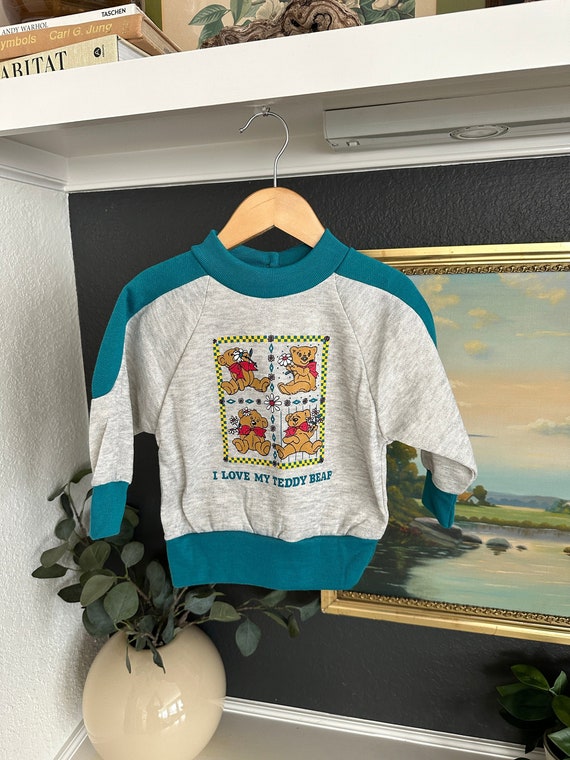 Vintage Toddler Girls Sweatshirt, I Love My Teddy 