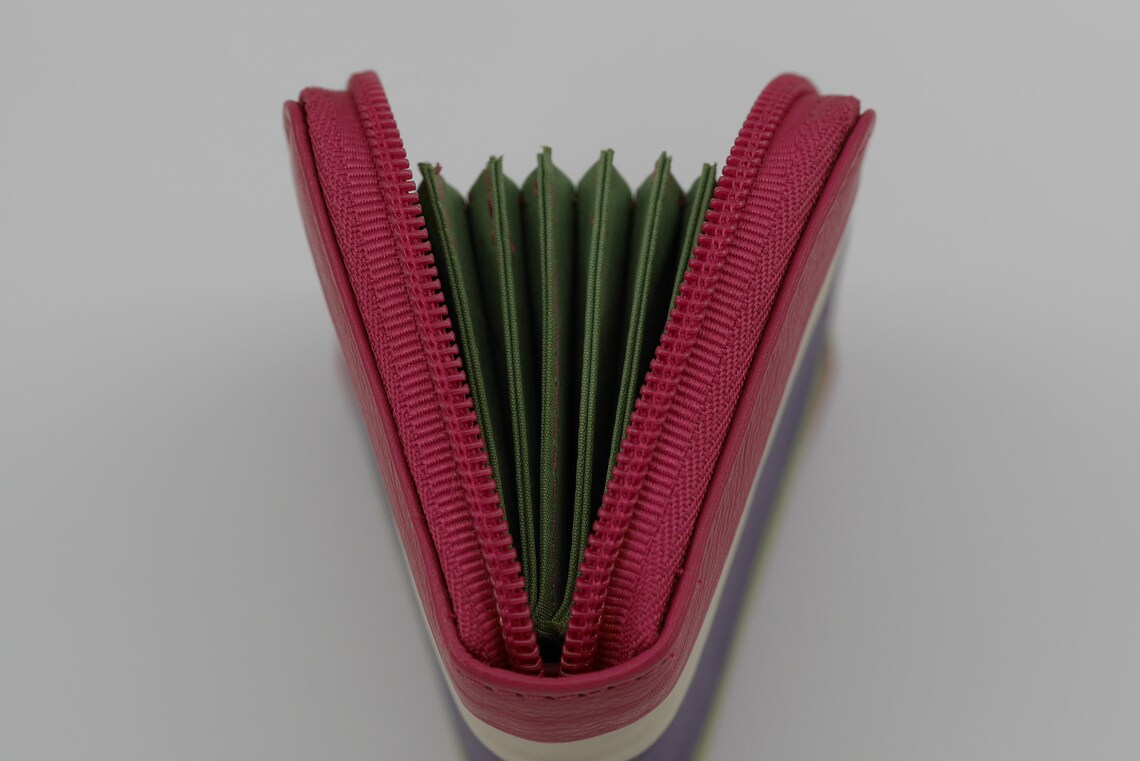 Concertina Credit Card Holder in Colourful Striped Leather. Etsy