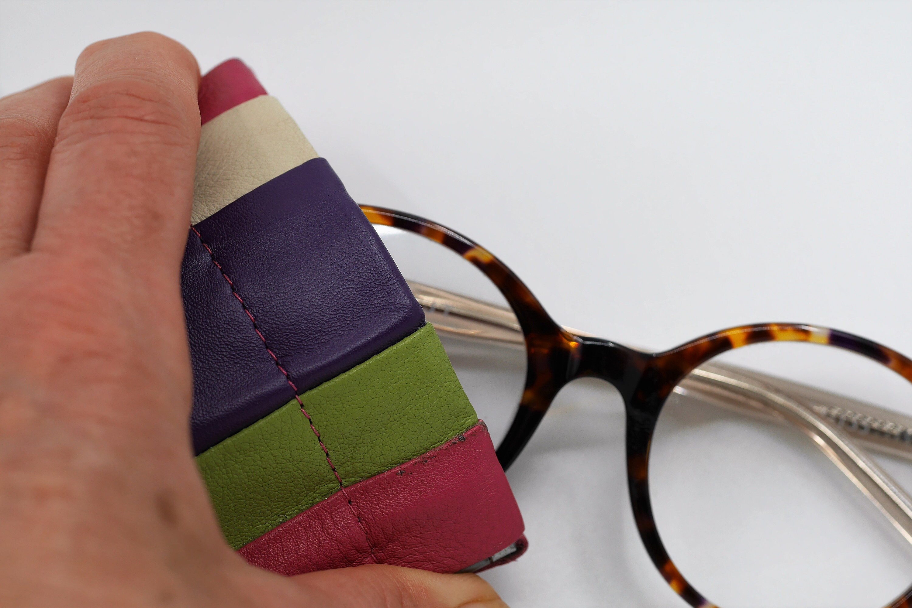 Snaptop Glasses Case in Colourful Striped Leather. Etsy UK