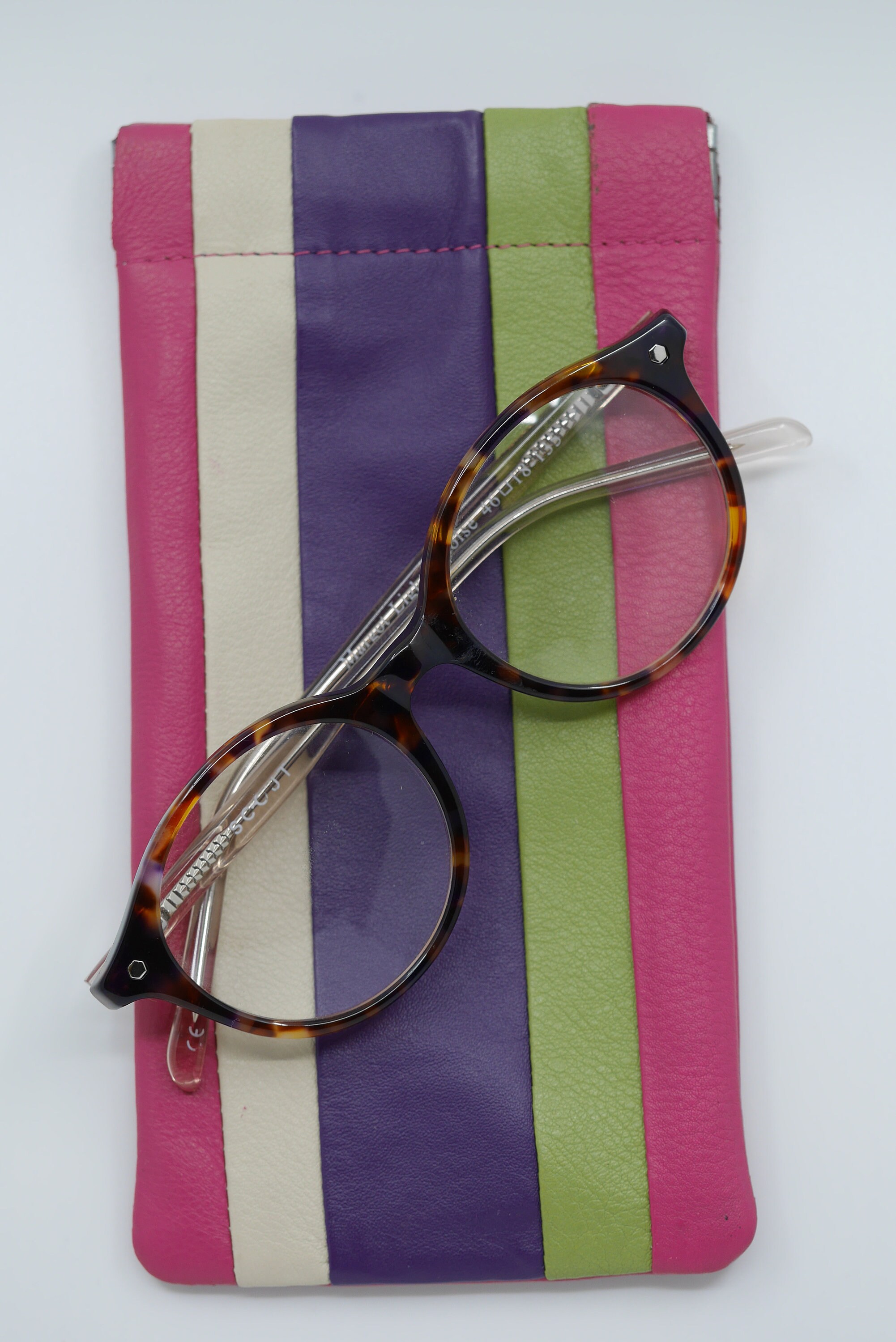 Snaptop Glasses Case in Colourful Striped Leather. Etsy UK