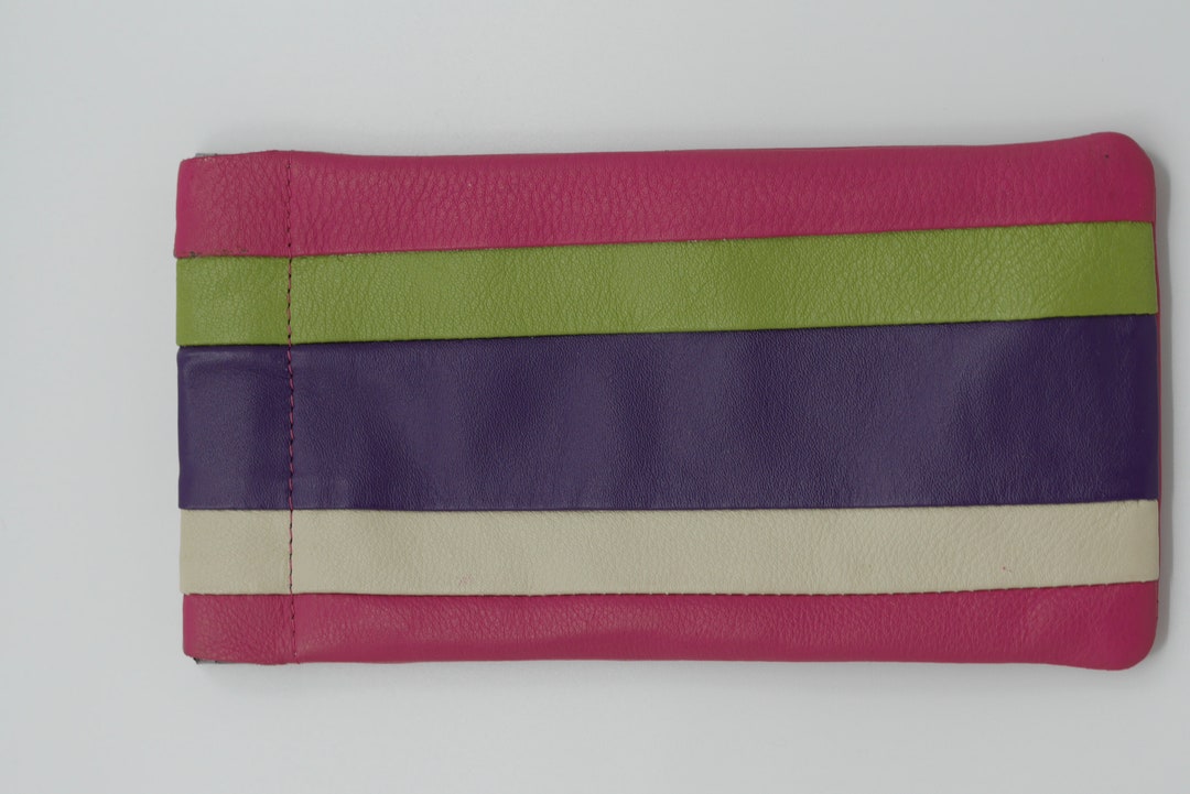 Snaptop Glasses Case in Colourful Striped Leather. Etsy UK