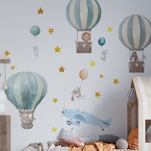 Kids Wall Decal | Hot Air Balloon with Stars Wall Sticker | Peel and Stick | Nursery Wall Decal