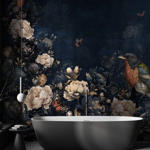 Dark Floral Wallpaper | Peony Flowers Wall Mural | Peel and Stick