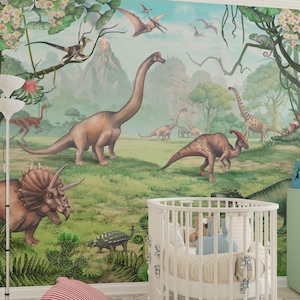 Kids Wallpaper, Dinosaur Wallpaper Peel and Stick, Kids Room Wallpaper