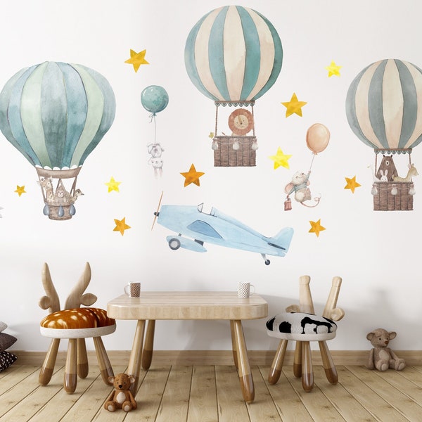 Kids Wall Decal | Hot Air Balloon with Stars Wall Sticker | Peel and Stick | Nursery Wall Decal