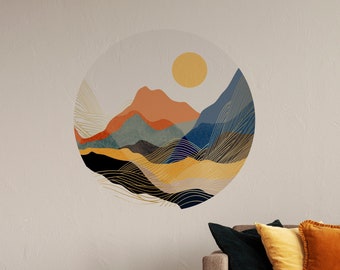 Mountain Wall Decal, Circle Wall Sticker, Landscape Wall Decal, Peel and Stick, Removable Wall Decal