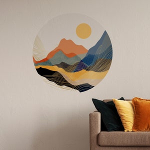 Mountain Wall Decal, Circle Wall Sticker, Landscape Wall Decal, Peel and Stick, Removable Wall Decal