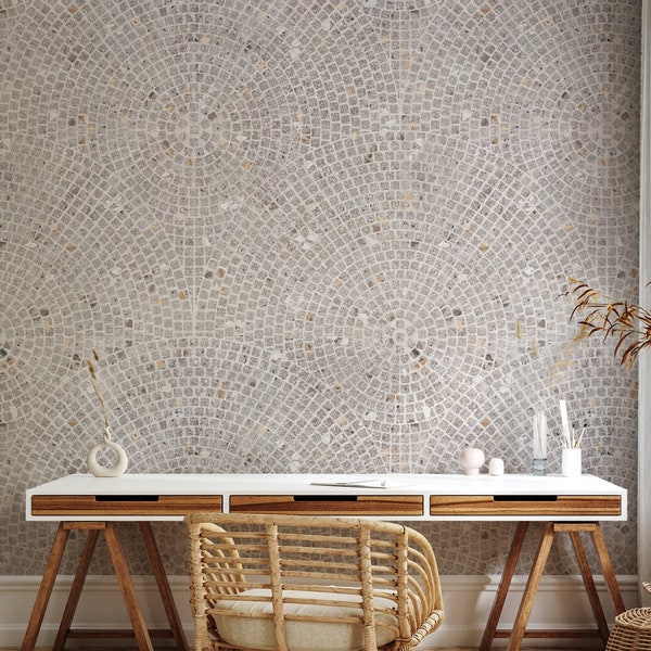 Mosaic Texture Geometric Wallpaper | Peel and Stick | Removable Wallpaper | Cement Antique Mosaic Texture Wall Mural