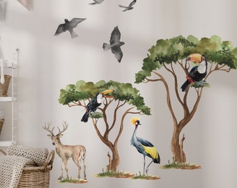 Woodland Bird Wall Decals for Nursery, Peel and Stick Nature Decor
