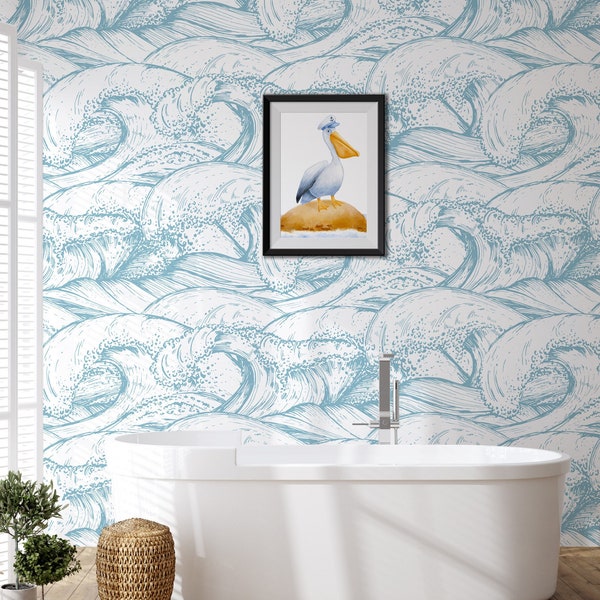 Wave Wallpaper Peel and Stick | Ocean Waves Wall Mural | Removable Wallpaper