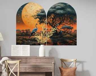 Gewölbte Landschaft Wandtattoo-Set, Sonnenuntergang Natur Schälen und Aufkleben Wandkunst