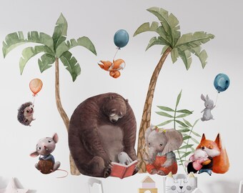 Jungle Animal Wall Decals for Kids Room, Peel and Stick Nursery Stickers