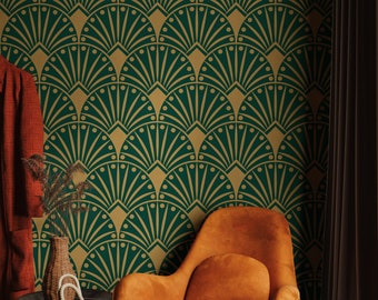 Vintage Art Deco Tapete | Geometrische Linie Kunst Wandbild | Tapete abziehen und aufkleben | Abnehmbare Tapete